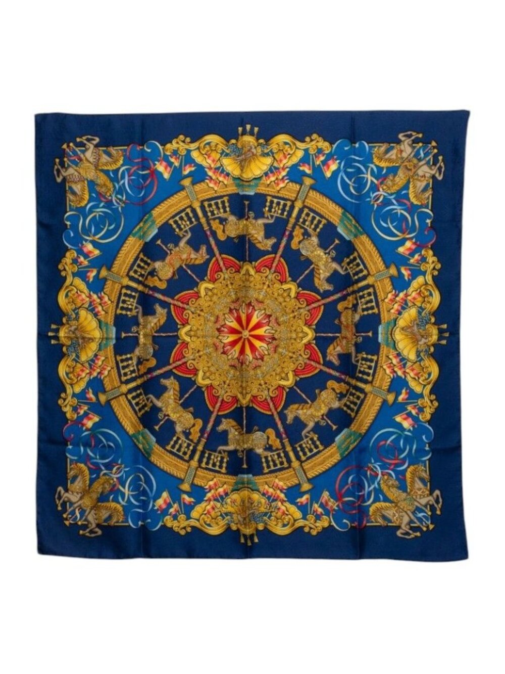 Hermes Carre 90 Luna Park Amusement Scarf Large Navy Multicolor Silk